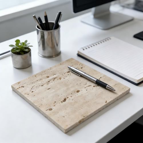 Natural Travertine Stone Display Tiles, Decorative Photography Props for Jewelry, Cosmetics, Home Decor, Beige Stone Blocks (20cm*20cm) - size: 20cm*20cm