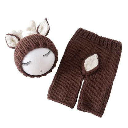 Jastore Baby Photography Props Newborn Boy Girl Photo Shoot Outfits Crochet Costume Infant Knitted Hat Sets - color: Deer
