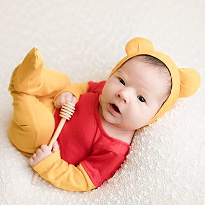 Newborn Photography Baby Photo Shoot Props Bear Boys Girls Cap hat and Footie Romper Suit Outfit Set - color: Color-1