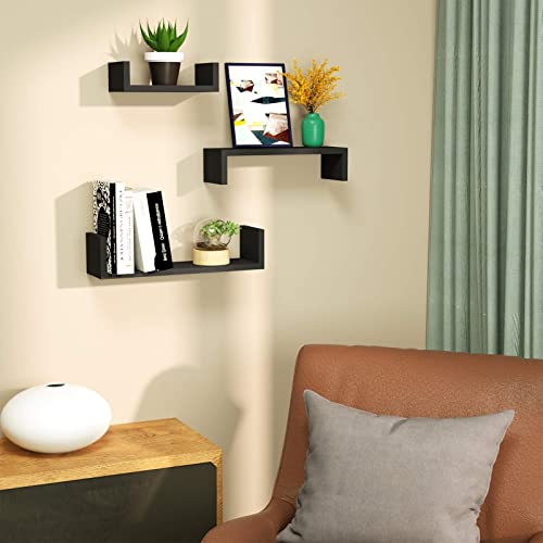 SRIWATANA Floating Shelves Wall Mounted, Solid Wood Wall Shelves, Black - color: 2.weathered Black
