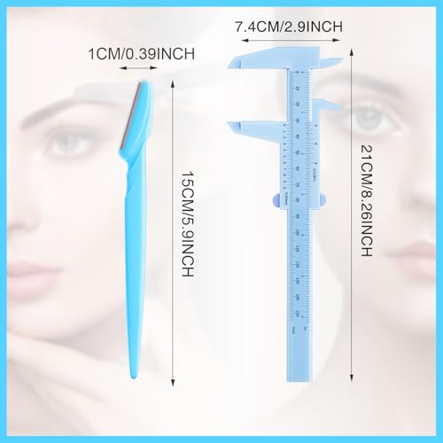 Weewooday 6 Pieces Tattoo Eyebrows Rulers 3 Point Positioning Ruler Mini Caliper Double Scale Vernier Calipers Eyebrow Caliper Microblading Ruler Measuring Tool with Eyebrow Shaver (Blue) - color: Blue