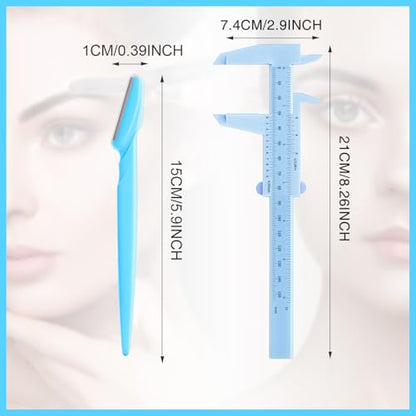 Weewooday 6 Pieces Tattoo Eyebrows Rulers 3 Point Positioning Ruler Mini Caliper Double Scale Vernier Calipers Eyebrow Caliper Microblading Ruler Measuring Tool with Eyebrow Shaver (Blue) - color: Blue
