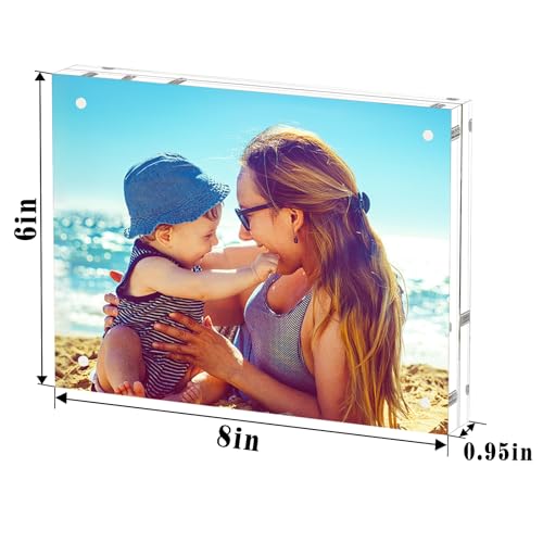 HELPLEX Acrylic Frame, 5 Pack 6x8 Acrylic Picture Frames, 24mm Thicker Frameless Clear Double Sided Magnetic Frame, Free Standing Desktop Display - size: 6x8(5 PACK)
