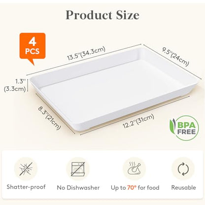 Lifewit Serving Tray for Party Supplies, Reusable Serving Platter for Catering, Snack, Fruit, Charcuterie, Appetizer, Plastic Food Trays, Hosting Essentials, BPA Free, White, 4 Pcs - size: Standard(14x10)