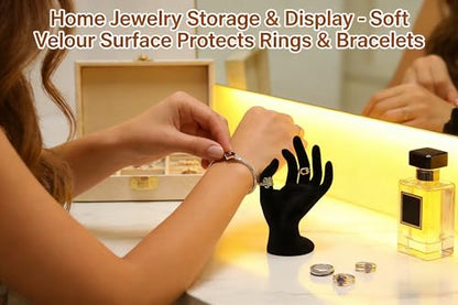 Hand-Shaped Jewelry Display Stand - 7-Inch Black Velour Holder for Rings, Bracelets & Photo Props