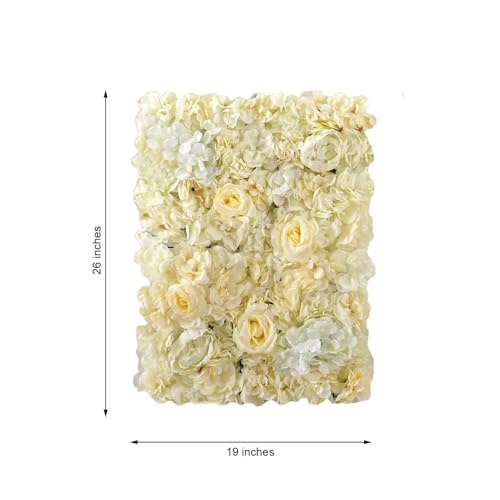 Efavormart Pack of 4 | 13 Sq. Ft. White Champagne Silk Flower Wall Panels, UV Protected 3D Mixed Floral Mat with Peonies and Roses for Wedding Backdrop - color: Champagne