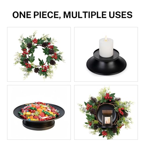MOYEE Candle Holder Centerpieces for Tables,Candle Ring,Wreaths, Black Metal Candle Stick Paired Artificial Flowers 14 in Versatile Dining Table Centrepiece - color: Pinecone and Green Leaf Wreath
