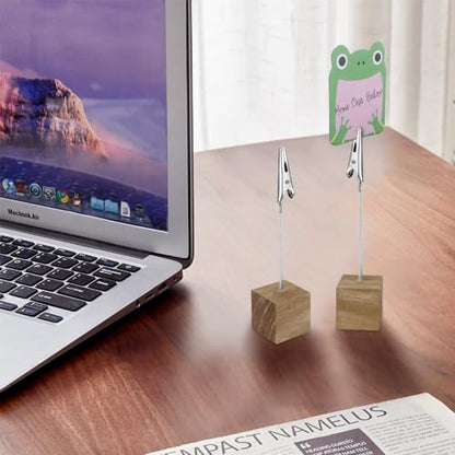 LZYMSZ 8PC Wooden Memo Clips Holder, Picture Holders with Clips, Wooden Base Memo Photo Clip, Photo Cubes for Pictures with Alligator Clip Clasp (Wooden Base)