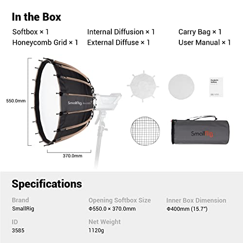 SmallRig Parabolic Softbox Quick Release, Parabolic Softbox, Compatible with SmallRig RC 120D/RC 120B/RC 220D/RC220B and Other Bowens Mount Light (21.6inch/55cm) - size: 21.6inch/55cm