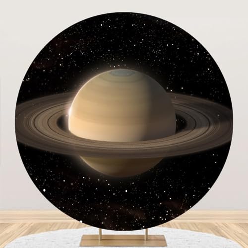 Diameter 4ft Saturn Planet Round Backdrop Cover Cosmic Galaxy Stars Circle Photography Background Outer Space Backgrounds for Kids Birthday Party Decor Baby Shower Photo Booth Props - color: Satuln, size: 4x4ft-polyester