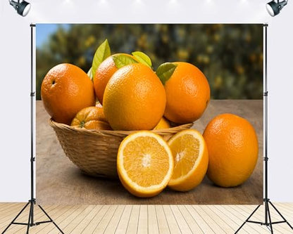 Trykid 6x4ft Fresh Orange Citrus Fruit Backdrop Juicy Summer Food Scene Photography Background Farm Harvest Party Decoration Tapestry Photo Booth Prop Fabric - size: 6x4ft