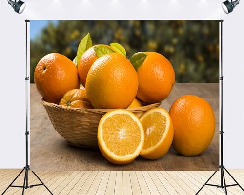 Trykid 6x4ft Fresh Orange Citrus Fruit Backdrop Juicy Summer Food Scene Photography Background Farm Harvest Party Decoration Tapestry Photo Booth Prop Fabric - size: 6x4ft