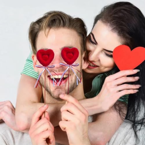6 Pcs Valentine's Day Foam Heart Picks Photo Booth Props Puffy Red Hearts Floral Picks Stick for Valentines Wedding Selfie Photobooth Props Flower Bouquet Home Vase Decorations