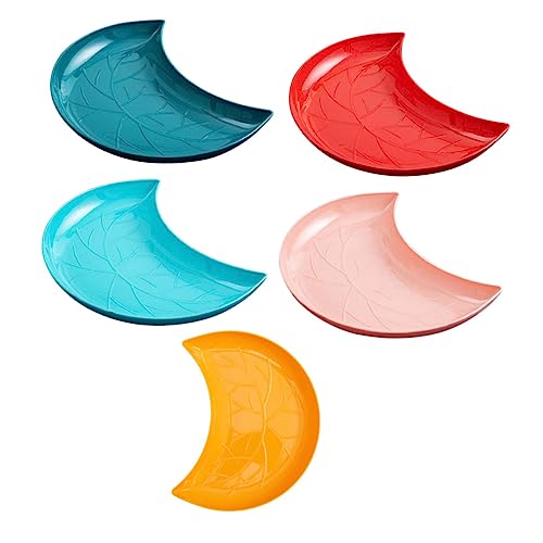 Cabilock 5Pcs Moon Shaped Dried Fruit Tray Creative Dessert Plate for Snacks Mixed Color Serving Tray and Easy to Clean Storage Dish for Home Decor and Food Photography