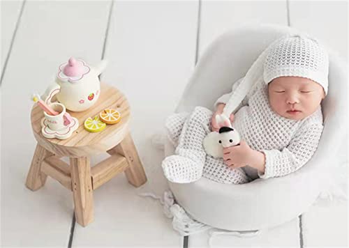 Coberllus Newborn Photography Props Outfit Fabric Sleepy Knot Hat & Footed Romper Bodysuit for Baby Boys Girls Photoshoot - color: Extra White