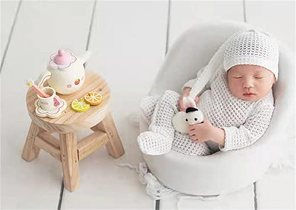 Coberllus Newborn Photography Props Outfit Fabric Sleepy Knot Hat & Footed Romper Bodysuit for Baby Boys Girls Photoshoot - color: Extra White