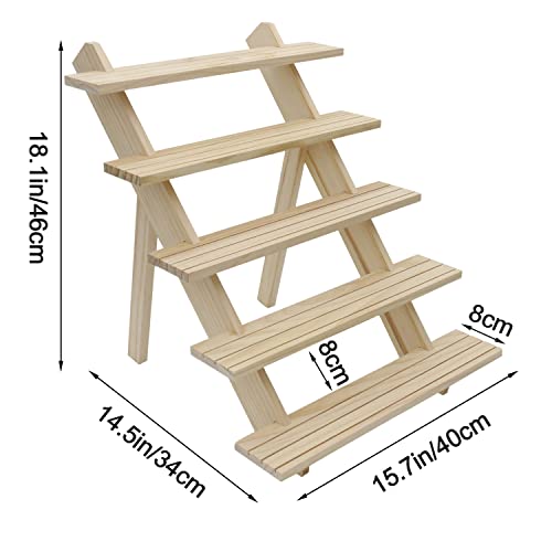 101pcs 5-Tier Wood Earring Display Stand, Retail Display Riser Earring, Ring Holder Stand, Removable Countertop Small Merchandise Display Stand with 100 Pcs Earring Card (Wood color) - color: Wood