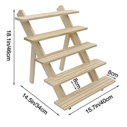101pcs 5-Tier Wood Earring Display Stand, Retail Display Riser Earring, Ring Holder Stand, Removable Countertop Small Merchandise Display Stand with 100 Pcs Earring Card (Wood color) - color: Wood