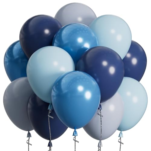 SUWEN Pastel Blue Balloons, 60Pcs 12inch Navy Macaron Light Blue Latex Balloons Kit for Birthday Anniversary Father‘s Day Party Decoration - color: Blue
