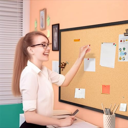 OWLKELA 24'' x 36'' Cork Board Bulletin Board, Black Framed Corkboard, Black Oak Frame Corkboard, Vision Board and Decorative Hanging Pin Board - size: 24" x 36"