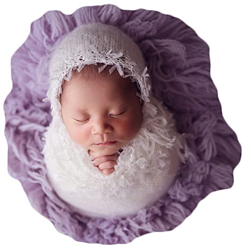 Baby Photography Props Luxurious Lace Hat with Blanket Newborn Photo Shoot Outfits Infant Princess Photos Hats Wrap Set (White) - color: White