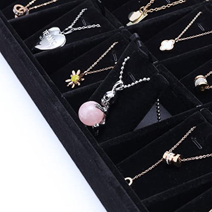 24 Grids Stackable Jewelry Tray Organizer with Removable Dividers, Velvet Jewelry Display Tray for Earrings Necklaces Bracelet Rings Display Showcase - Black - color: Black