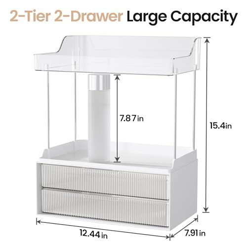 Delamu Bathroom Organizers and Storage, 2 Tier 2 Drawer Makeup Organizer Countertop, Easy to Install, Ideal for Bathroom Counter, Vanity, Clear - color: Clear, size: 2Drawers 1 Pack