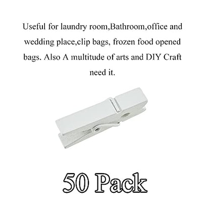 HAHIYO White Wooden Clothes Pins Clothespins Small Do NOT Fall Apart 1.38 inches Length 50 Pack Sturdy Strong Springs No Rust No Discoloration for Laundry Bathroom DIY Craft Photos Food Opened Bags - size: White 1.38 inches 50 Pack