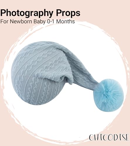 Newborn Photography Props, Infant Photoshoot Outfit Romper & Pom Pom Hat for Baby Boys Girls - color: Light Blue