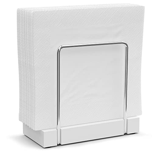 Napkin Holder for Table, Bamboo Iron Standing Napkin Dispenser for Kitchen Dining Table Farmhouse Cocktail Picnic Rustic Wood Holders for Mail Bills Suitable for All Dining Room Decors Silvery & White - color: Silver/White, size: 5.78*2.51*5.04 inch