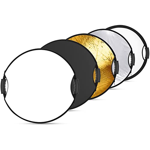NEEWER 22"/56cm Light Reflector with Handle Grip with 3/8" Thread, 5 in 1 Collapsible Disc Light Diffuser Translucent/Silver/Gold/White/Black for Photography Lighting, Outdoor Lighting, RF-56II - style: 56cm