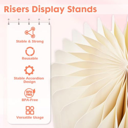 4Pcs Buffet Risers, Foldable Food Risers for Buffet Table, 12" Reusable Cardboard Display Risers Cylinder Stands with Acrylic Plates for Party, Wedding, Catering & Birthday Decor