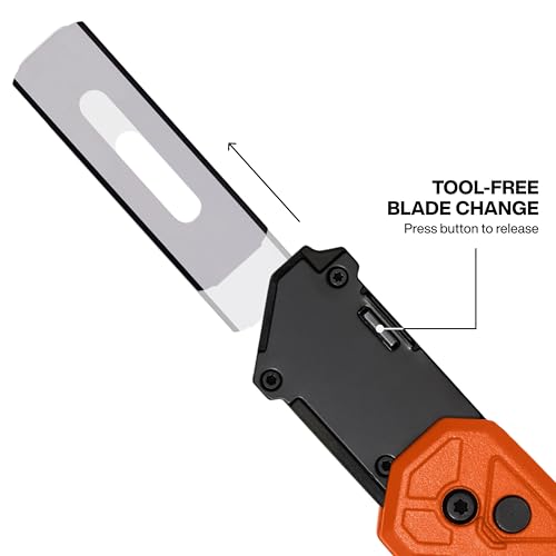 Klein Tools 44310 FLICKBLADE Carpet Blade Folding Utility Knife, Two Locking Positions at 135-Degree and 180-Degree, Integrated Tucking Tool, Tool-Free Blade Change, Durable Aluminum Body - style: Flickblade Carpet Knife