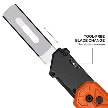Klein Tools 44310 FLICKBLADE Carpet Blade Folding Utility Knife, Two Locking Positions at 135-Degree and 180-Degree, Integrated Tucking Tool, Tool-Free Blade Change, Durable Aluminum Body - style: Flickblade Carpet Knife