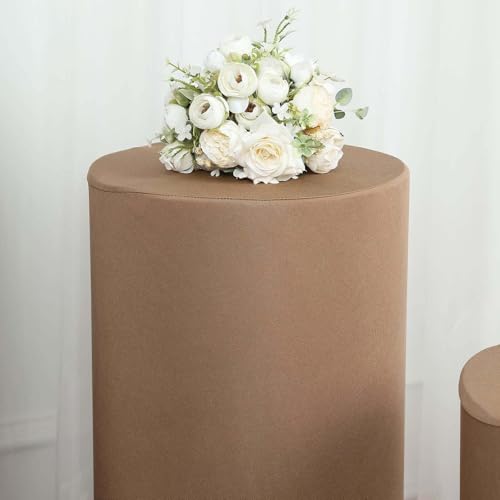 Efavormart Set of 5 | Taupe Spandex Cylinder Plinth Display Box Stand Covers, Stretchable Pedestal Pillar Prop Covers - 160 GSM - color: Taupe, size: Spandex Cylinder Covers