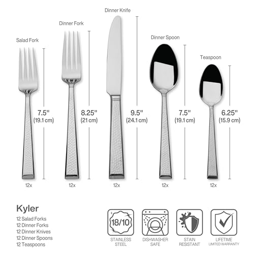 Mikasa Kyler Flatware Set for 12, 65 Piece 18/10 Stainless Steel Silverware with Modern Design and Serving Utensils, Durable, Stylish Dinnerware Service - size: 65 Piece Set, style: Kyler