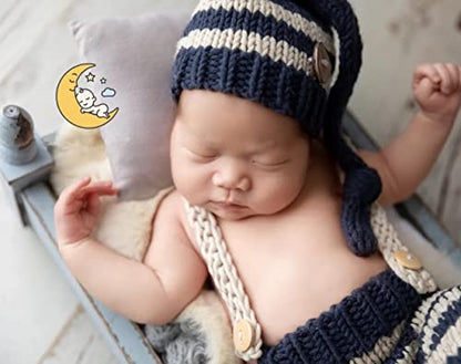 Fashion Cute Newborn Boy Girls Baby Costume Outfits Photography Props Hat Pants - color: Dark Navy