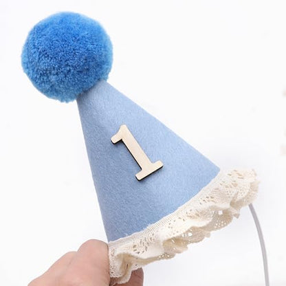 WAOUH Boho 1st Birthday Crown - Unisex Adjustable Baby Hat with Pom Topper, Felt Party Decoration & Photo Props - color: Light Blue
