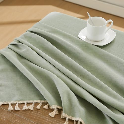 JIALE Spring Tablecloth, Heavy Duty Linen Style Textured Table Cloth Rectangle Tables, Wrinkle-Free Washable Waterproof Table Cover for Kitchen, Dining, Parties, 55"x90", Sage Green - color: Green, size: 90" x 55" (Rectangular)