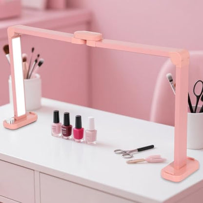 34in Half Moon Light for Nail Desk, Foldable LED Lamp for Nail Art, Tattooing, Craft Making, Stepless Dimming, 3000-6000K Color Temperature Adjustment, 456 Light Beads, Pink - color: Pink