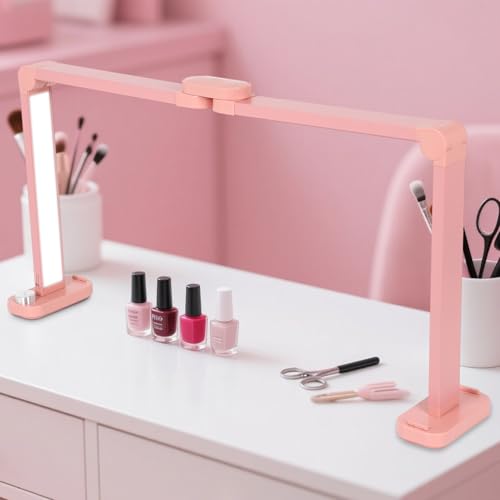 34in Half Moon Light for Nail Desk, Foldable LED Lamp for Nail Art, Tattooing, Craft Making, Stepless Dimming, 3000-6000K Color Temperature Adjustment, 456 Light Beads, Pink - color: Pink