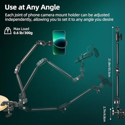 22" Magic Arm Clamp, Overhead Phone Mount Holder Stand, Flexible Desk Camera Mount, Articulating Friction Boom Arm with 1/4" 3/8" Threads for Phone, DSLR, Action Camera,Filming, Light, Webcam, Mic - color: MH05
