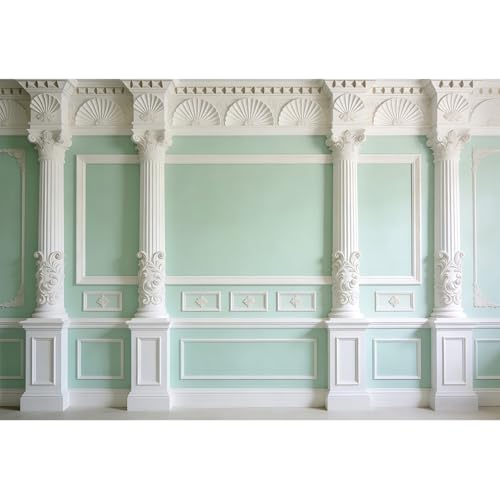 Elegant Mint Green Wall 7x5ft Retro Columns Palace Wall Aqua Living Room Interior Backdrops for Photography European Castle Wedding Birthday Prom Decor Girls Bride Photoshoot Studio Props - color: mint green, size: 7x5ft