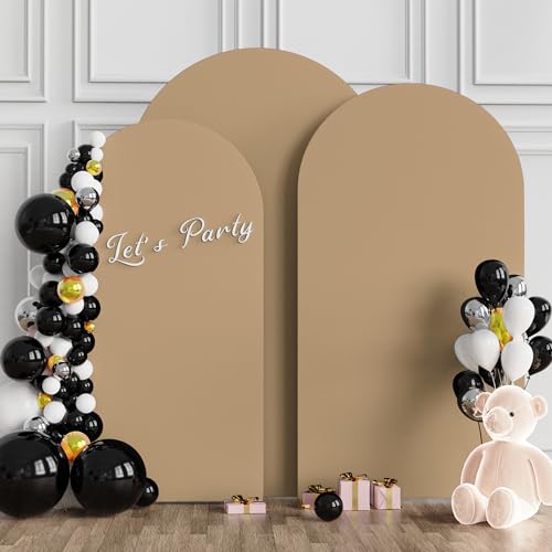 Wokceer Wedding Arch Backdrop Cover (7.2FT, 6.6FT, 6FT) Set of 3 Spandex Fitted Wedding Arch Stand Covers for Round Top Chiara Backdrop Stands Cover for Birthday Party Ceremony Decor Khaki - color: Khaki, size: 7.2FT,6.6FT,6FT