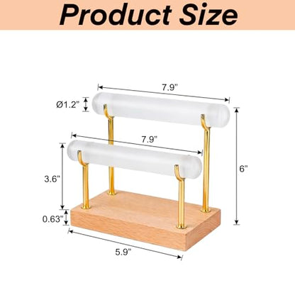 Selenite Charging Plate, Selenite Bracelet Holder Stand, Crystal Bracelet Holder, Unique Gifts For Crystal Lovers,Jewelry Wrap Watch Organizer Holder With Wooden Base For Bangles Charging Cleansing