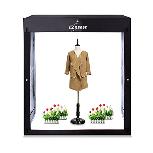 Photo LED Large Light Box Photography Konseen Professional 47"x20"x55" Continuous Lighting Flashery Video Studio Dimmable Cube Shooting Tents Softbox with 3 Colors PVC Backdrops and Carrying Bag - size: 47x20x55inch