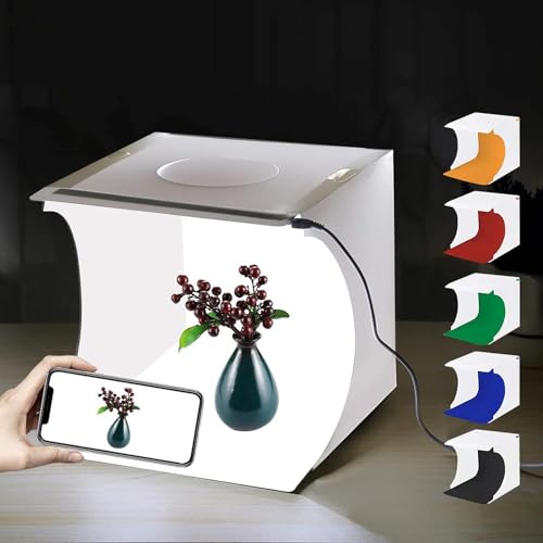 Mini Photo Studio Box, PULUZ 20cm Portable Photography Shooting Light Tent Kit, White Folding Lighting Softbox with 20 LED Lights + 6 Backdrops for Product Display - size: 9*9 Inch - B