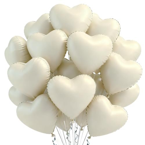 TONIFUL 30Pcs 18 Inch Cream White Heart Balloons Cream White Heart Shape Foil Mylar Balloons Decoration for Birthday Valentine's Day Wedding Bridal Shower Anniversary Engagement Party Supplies - color: Cream White