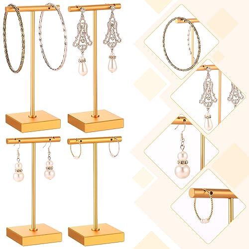 Kigeli 6 Pack Metal Bar Earring Display Stand Retail Earring Display Holder Detachable Metal Display Storage Rack Jewelry Photography Prop, Square Base, Height 4.3" and 5.1"(Gold) - color: Gold