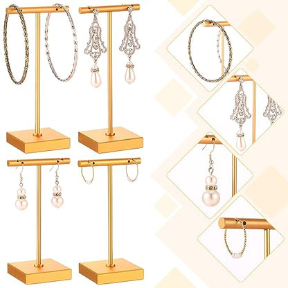 Kigeli 6 Pack Metal Bar Earring Display Stand Retail Earring Display Holder Detachable Metal Display Storage Rack Jewelry Photography Prop, Square Base, Height 4.3" and 5.1"(Gold) - color: Gold